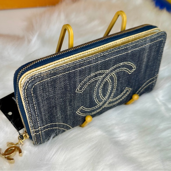 CHANEL Handbags - CHANEL Blue Denim Wallet with Gold Details